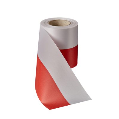 Rouwlint SuperSatin 100 MM rood-wit Rol 25 meter